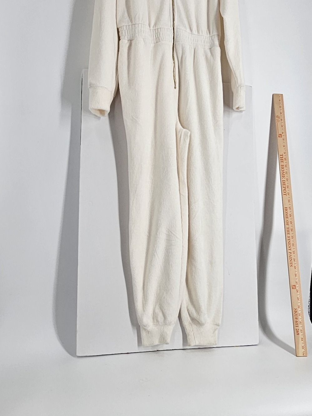 Fabletics Cozy Cord Zip Jumpsuit Cream Large